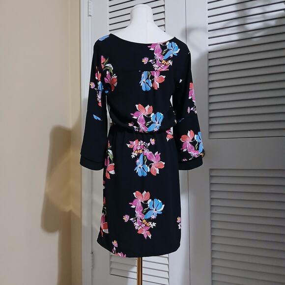 A New Day Black floral fit & flare dress with bell sleeves sz Small polyester - Picture 9 of 16
